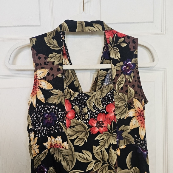 Vintage 90s T&Company Tropical Floral Button Down Maxi Petite Back Cutout Dress - Picture 3 of 6